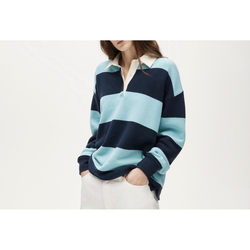 J. Crew Large Heritage Terry Relaxed Rugby Sweatshirt Stripe Long Sleeve NEW